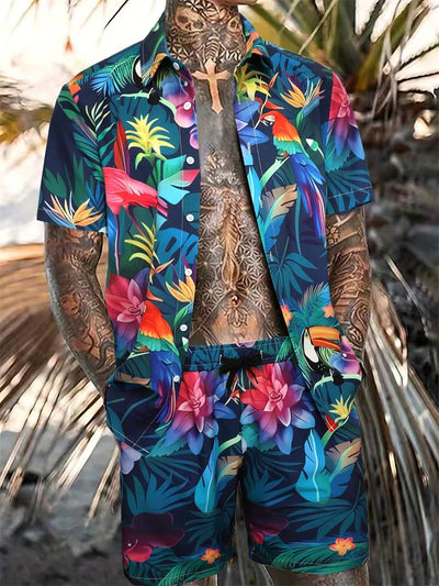 Men's New Hawaiian Short-Sleeved Shirt Shorts Set Summer | SAMAG