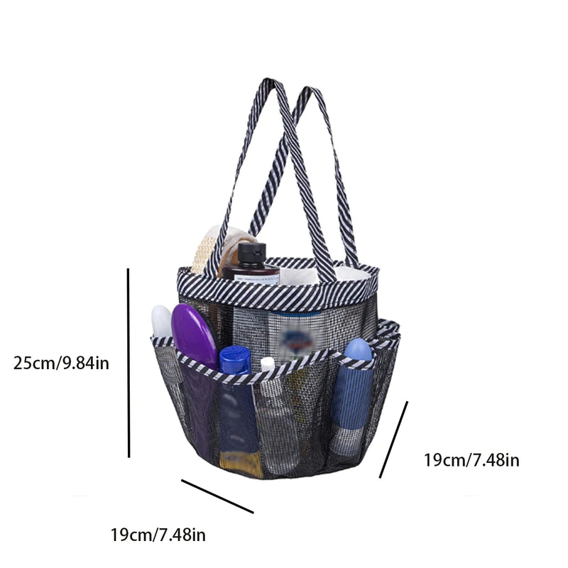 Striped Toiletry Bag Unisex Bathroom Foldable Mesh Toiletry Bag Portable Multifunctional Handheld Bath Bag