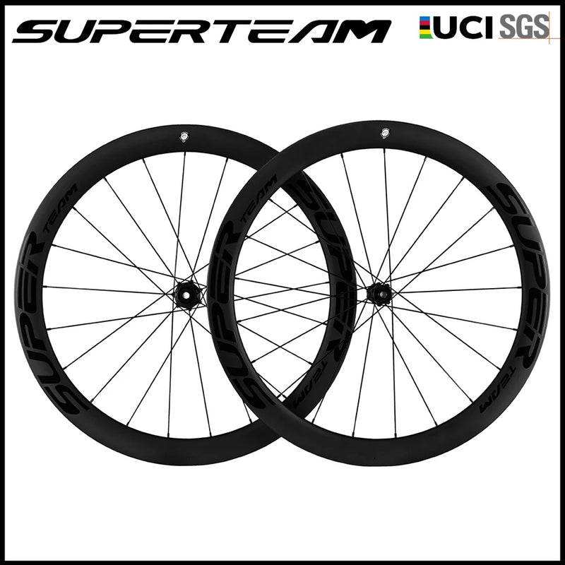SUPERTEAM 700C Full D28-50 Carbon Wheelset Clincher Tubeless Road Bike Wheels Carbon Wheels for Disc Brake