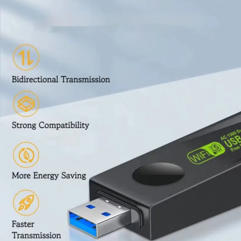 1300Mbps WiFi USB Adapter Dual Band 2.4G/5Ghz Wi - Fi Dongle 802.11AC Powerful Antenna Wireless Receiver - Visuel 5 | SAMAG