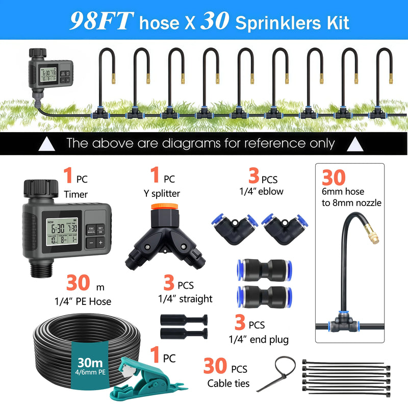 30-5m LCD Quick Connect Atomizing Sprinkler Timer Irrigation Kit Custom Automatic Watering System Flexible Adjustment Nozzle