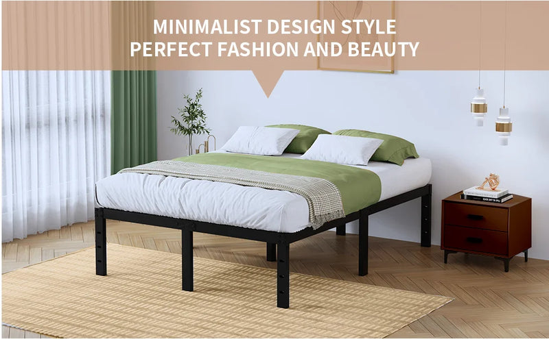 14 Inch High,Bed Frame Platform,Metal Bed,Heavy Duty Steel Slat Mattress Foundation,Easy Assembly,No Noise and Shaking,Black