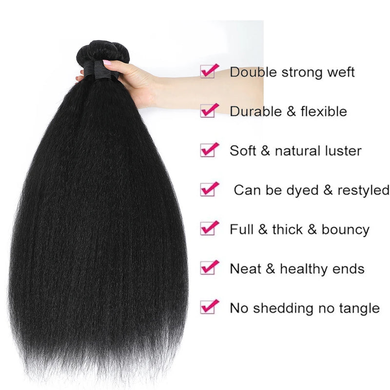 12A Kinky Straight Human Hair Bundles Unprocessed Raw Brazilian Human Hair 2/3/4 Bundles Double Weft Human Hair Weave Extensions Natural Color Yaki Straight Hair Bundles For Women Daily Use Birthday Holiday Gift Kpop Popular