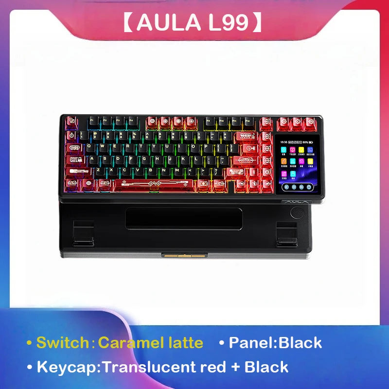 AULA L99 Intelligent Screen Mechanical Keyboard Bluetooth Wireless Tri-mode Night Gaming Laptop Keyboard 8000mAh Raindrop Switch