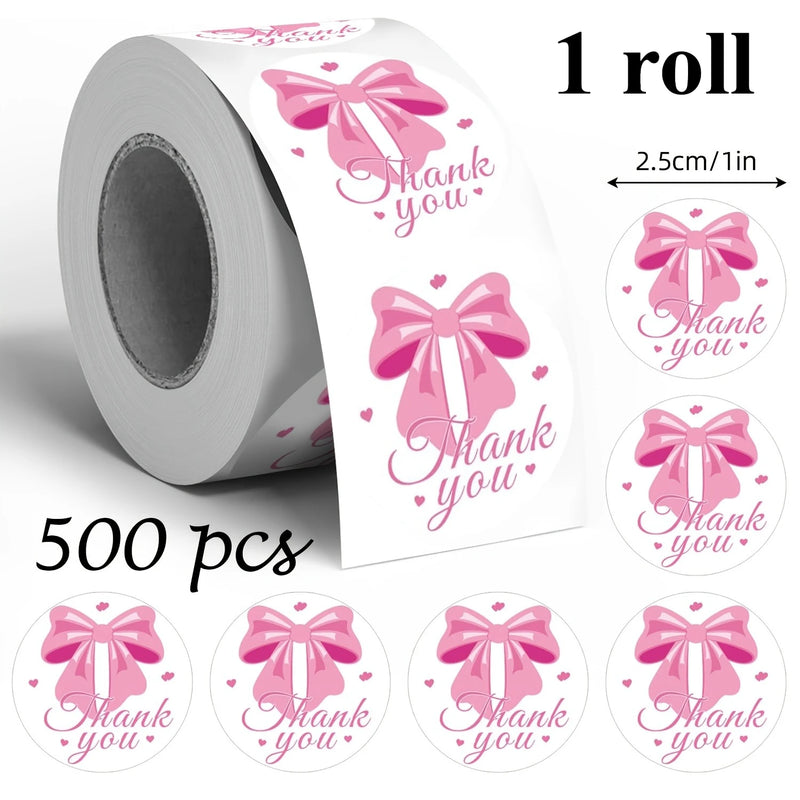 500 Stickers Per Roll Featuring Pink Bow Thank You - View 7 | SAMAG