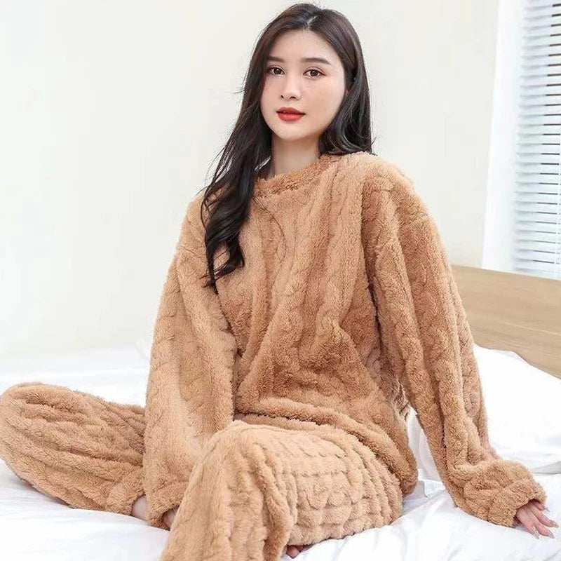 Autumn Women Solid Warm Sets Thicken Velvet Ribbed Fleece | SAMAG