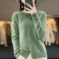 Fashion Women 100% Merino Wool Cardigans Cashmere Sweater Autumn Winter O-neck Long Sleeve Knitwear Female Basic Clothing Tops