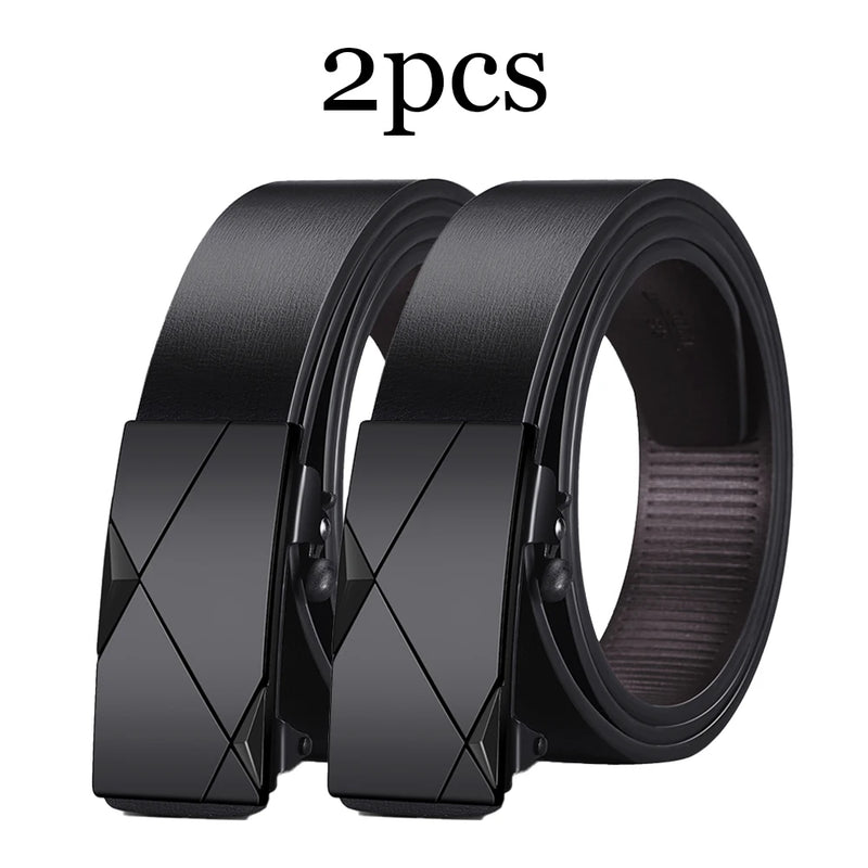 2pcs Trendy Retro Men's Automatic Buckle Belt Simple Fashion Men's Business Casual Belt High Quality Men's Clothing Accessories