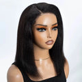 Kinky Straight Bob Side Part Human Hair Lace Wig Pre Plucked 14inches Natural Hairline Wig Natural Black Glueless Human Wigs