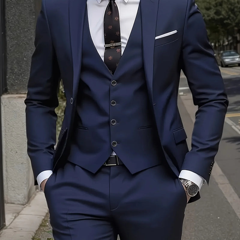 Men's Burgundy 2-Piece Suit Set (Blazer + Trousers Only, No Vest Included),Slim Fit Formal Business Wedding Party Jacket & Pants