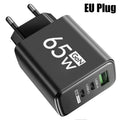 65W USB C GaN Charger 3 Ports Fast Charging Adapter 10A USB To Type C Data Cable PD USB QC3.0 Chargers for iPhone Samsung Xiaomi