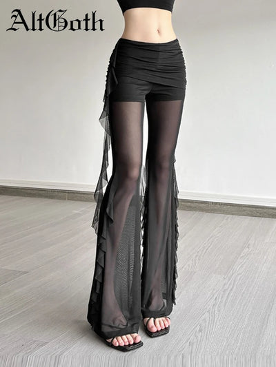 AltGoth Aesthetic Sexy See Through Pants Women Dark | SAMAG