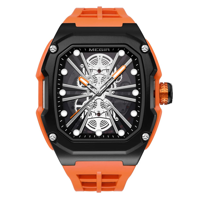 MEGIR Luxury Skeleton Automatic Mechanical Men Watch Original Waterproof Luminous Wristwatch Male Mechanical Clock Reloj