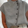 Elegant Cotton Linen Stand Neck Shirt Female Summer - View 9 | SAMAG