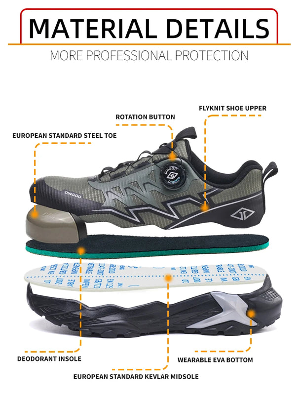 Rotation Button Work Safety Shoes Men Indestructible Steel Toe Shoes Lightweight Protective Safety Boots Security Work Sneakers