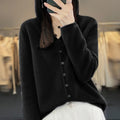Hooded Cashmere Cardigan 100% Merino Wool Women's Sweater - View 7 | SAMAG