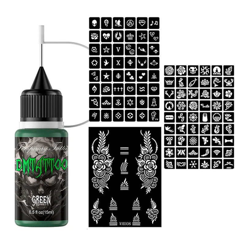 Temporary Tattoo Inks With 3Tattoo Stickers Stencil Kit Freehand Painting Gel for Makeup Trend Party Tattoos For Hand & Body Art