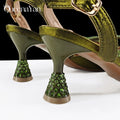 Queena Yan New Arrival Fashionable Olive Color Diamond Decorative Party Wedding Pointed Toe Women's High Heels and Bag Set