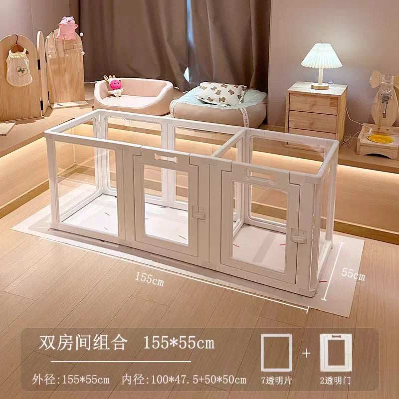 Clear Acrylic Dog Crate Playpen Easy Assemble Transparent Pet Pen Heavy-duty Plastic Puppy Fence with Wheels for Bunny Cat