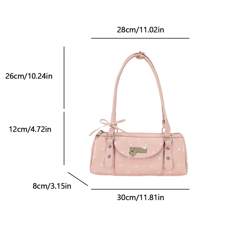 Polka Dot Top Handle Bag with Star Charm Y2k Daily Carry Purse Large Capacity Boston Bag for Women Commute Travel Everyday