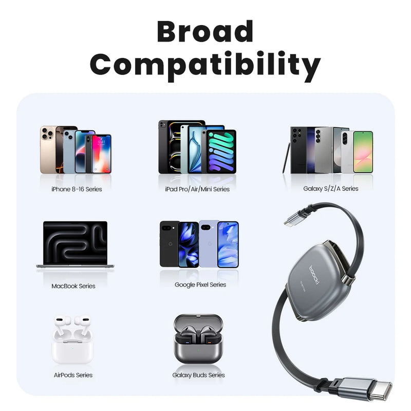 Toocki  PD 100W USB C Cable Retractable USB C to C Fast Charging Cable Retractable Type C Charger Cable for iPhone 1615 Pro Max