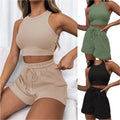 Hot Sells Women's Shorts 2-piece Set Waffle Short Vest Sports Running Elastic Waist Drawstring Summer Fashion Set for Female