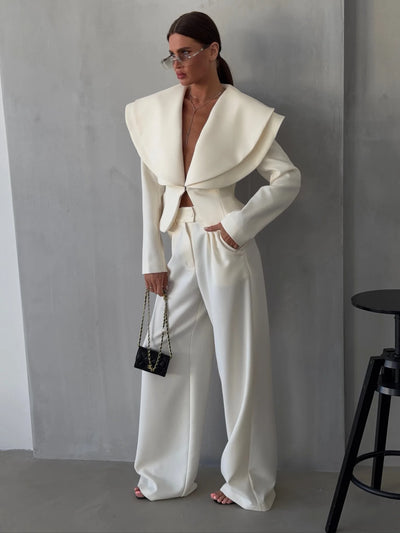 Laur Oversized Double Layer Lapel Cropped Blazer Two | SAMAG