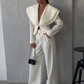 Laur 2026 Oversized Double Layer Lapel Cropped Blazer Two Piece Set High Waist Wide Leg Trousers Elegant Formal Matching Outfit