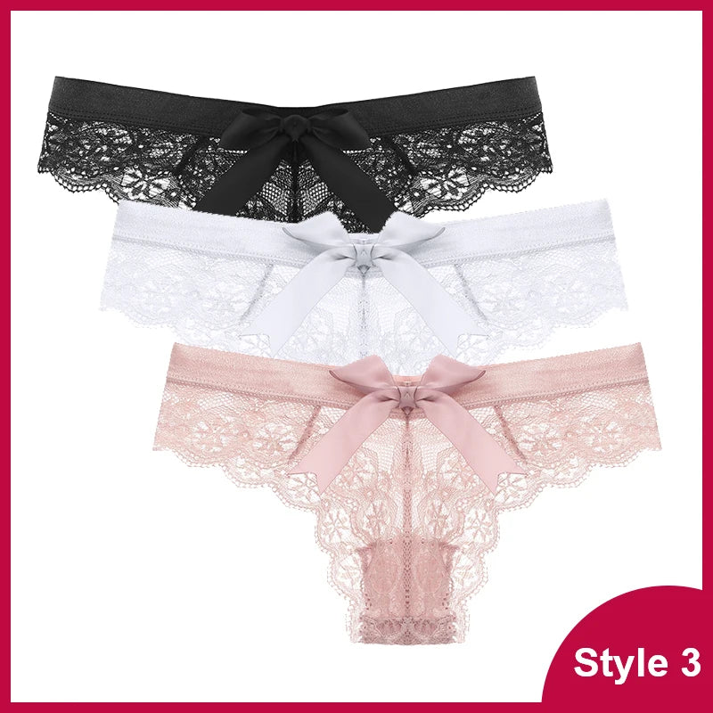 3 Pcs Woman Panties Sexy Lace Thong Underwear Lingerie Female T-back Temptation Low Waist Women Transparent G String