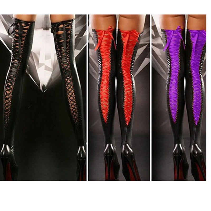 Night Club Casual Outing Women Stockings Long Socks Polyester Summer Club Lingerie Patent Leather Sexy Solid Color