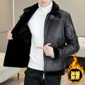 Winter Fur Leather Jacket Men Lapel Motorcycle Jacket Plus Velvet Padded Warm Casual Streetwear Social Coat Men Clothing