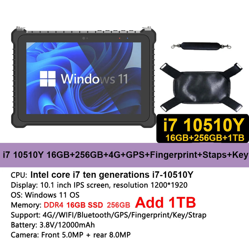 Windows 11 OS 10.1 Inch Rugged Tablets 16GB 256GB+1TB Fingerprint Reader GPS 4G LTE Industrial Waterproof Tablet