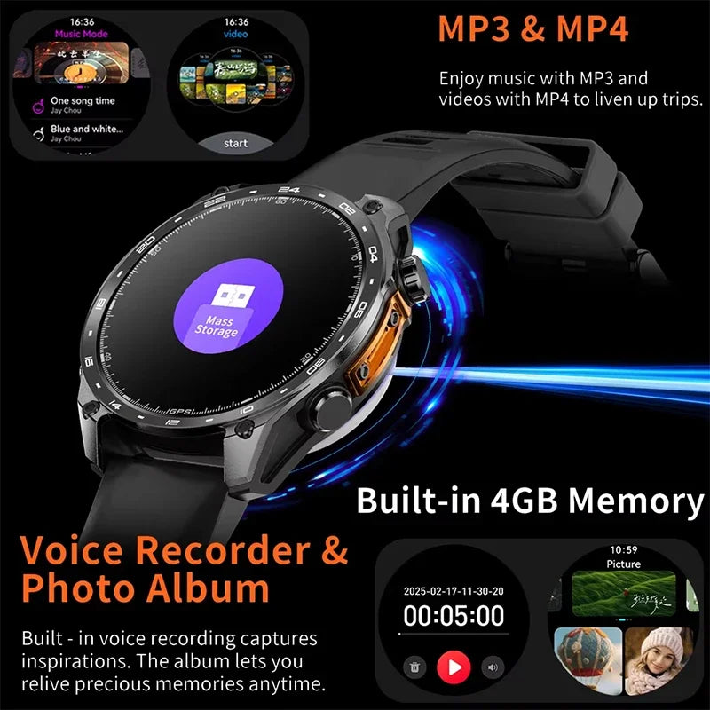 2026 New Military Smart Watch Men Built-in GPS 530mah Bluetooth Call 3ATM Waterproof Barometric Altimeter Sports Smart Watches