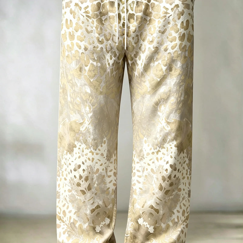 Men's Purple Yellow Leopard Floral Mixed Print Wide Leg Pants Lightweight Loose Trousers For Festival Street - View 4 | SAMAG