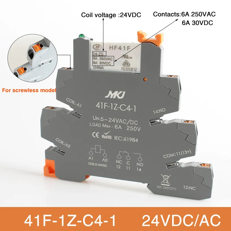 Din Rail Slim Relay Module 41F - 1Z - C4 - 1 Integrated PCB Mount Power With Holder 12V 24V ACDC 220V - Visuel 16 | SAMAG