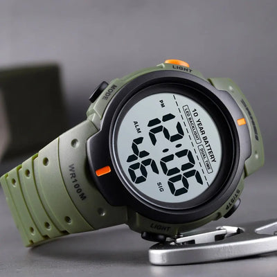 Outdoor Digital Sport Watches Mens Watch 100M Waterproof Led Light Display 10 Year Battery Life Alarm Date Clock | SAMAG