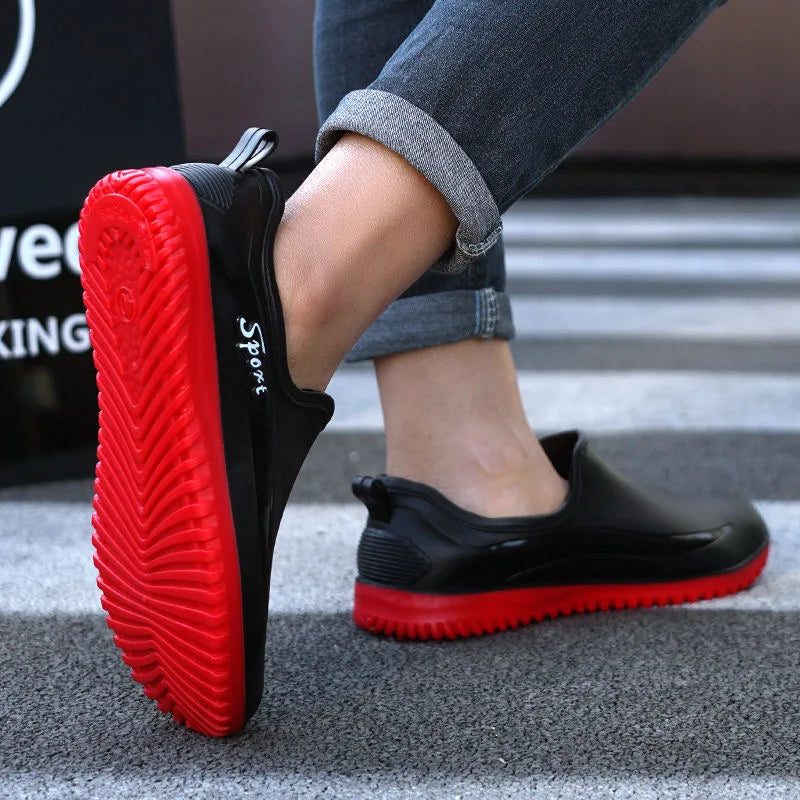 Simple Style Outdoor Work Commute Fishing Kitchen Non-Slip Waterproof Men's Flat-Soled High-Quality Rubber Boots Rain Boots