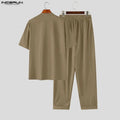 INCERUN Men's Sets Solid O - neck Short Sleeve T Shirt Pants Two Piece Streetwear Casual Fashion Matching - View 5 | SAMAG