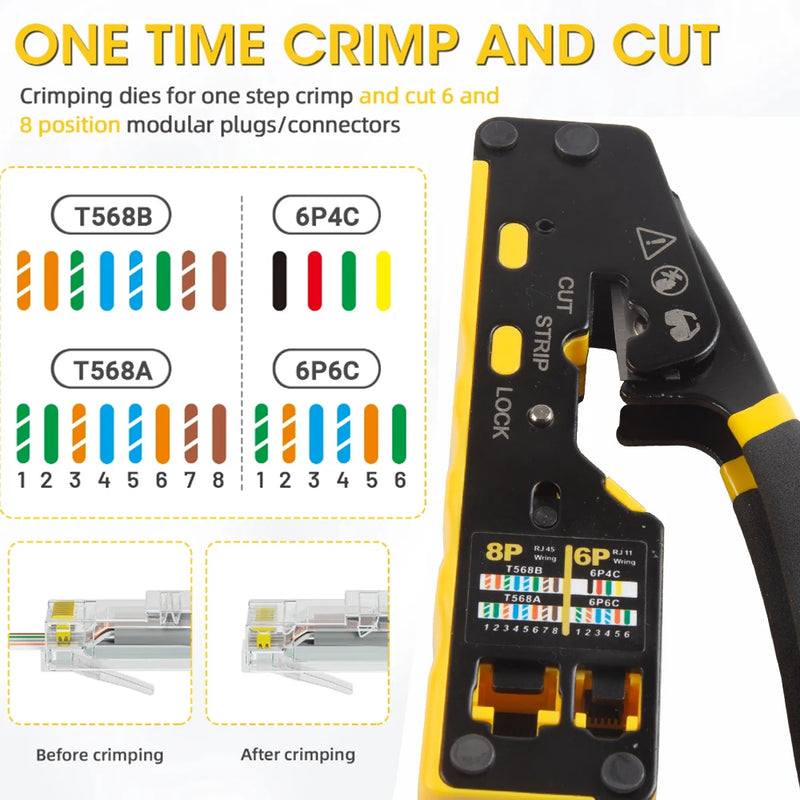 6088 Through-Hole Wire Crimper 8P6P Dual-Use Pliers for RJ45 Punch-Down RJ45 Crystal Head