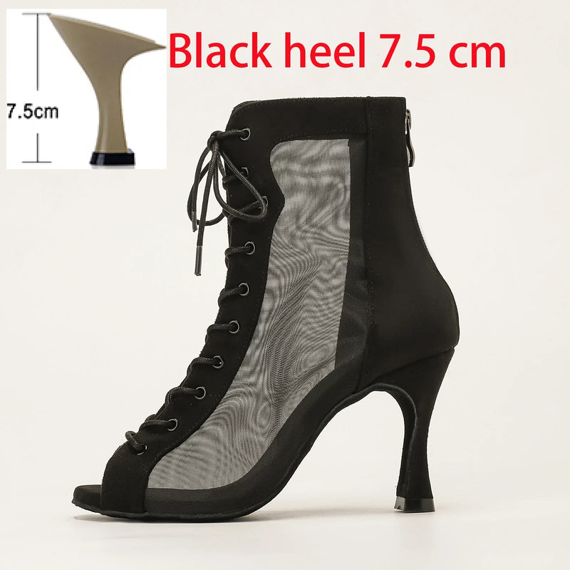 Profession Latin Dance Shoes Woman Suede Mesh Ventilation Ballroom Salsa Boots for Girls Soft Bottom Practice Jazz Latin Boots