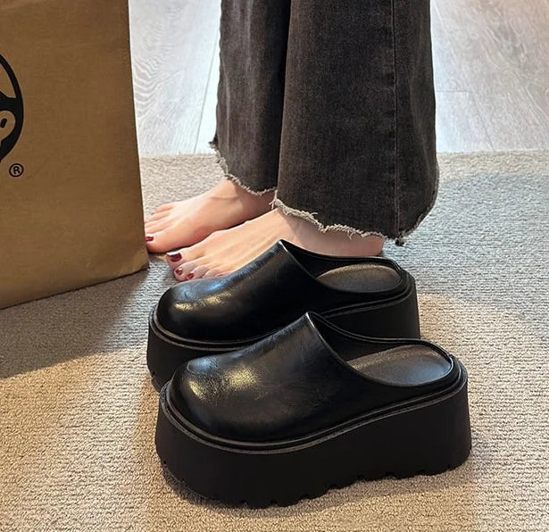 2026 New Retro Mules Platform Chunky Sole Height Increasing Slip-On Comfortable Non-Slip Daily Commute Office Street Style