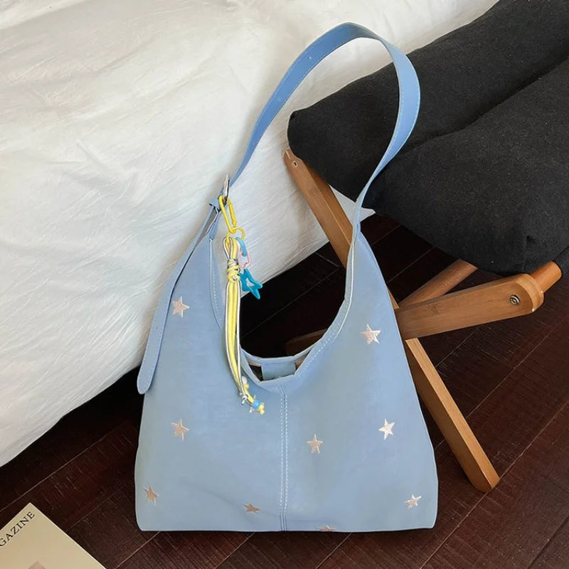2026 New CEEKAY Star Embroidered Hobo Bag, Cute Shoulder Bag with Star Pendant, Large Capacity Tote for Women Handbag Tote Bag