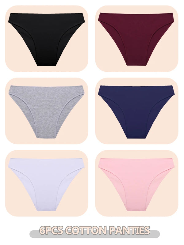 6pcs Cotton Women's Lingerie M-XXL Solid Seamless Panties Sexy Breathable Low-Waist Briefs Female Soft Comfortable Underpants