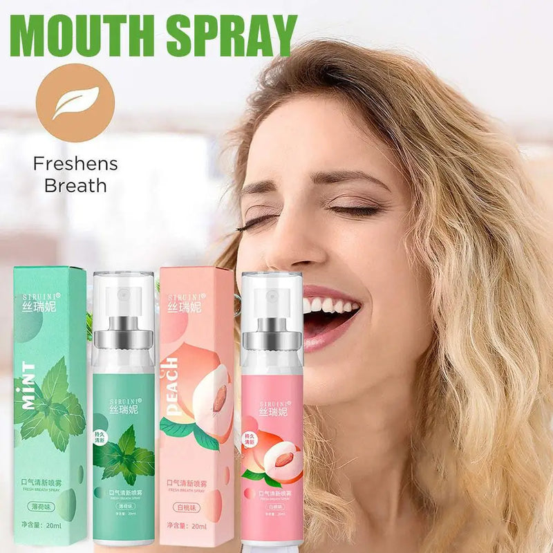 Mouth Freshener Spray Remove Bad Breath Long Lasting Fruity Peach Mint Portable Breath Freshener Oral Care Products