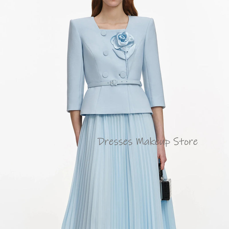 Customized Cocktail Dress Light Sky Blue 3/4 Sleeves | SAMAG