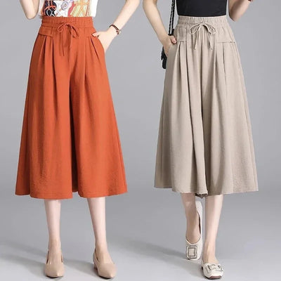 Summer New Ice Silk Wide Leg Capris Seven Women Elastic | SAMAG