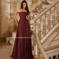 Booma Mermaid Strapless Pleat Shiny Brown Evening Dresses | SAMAG