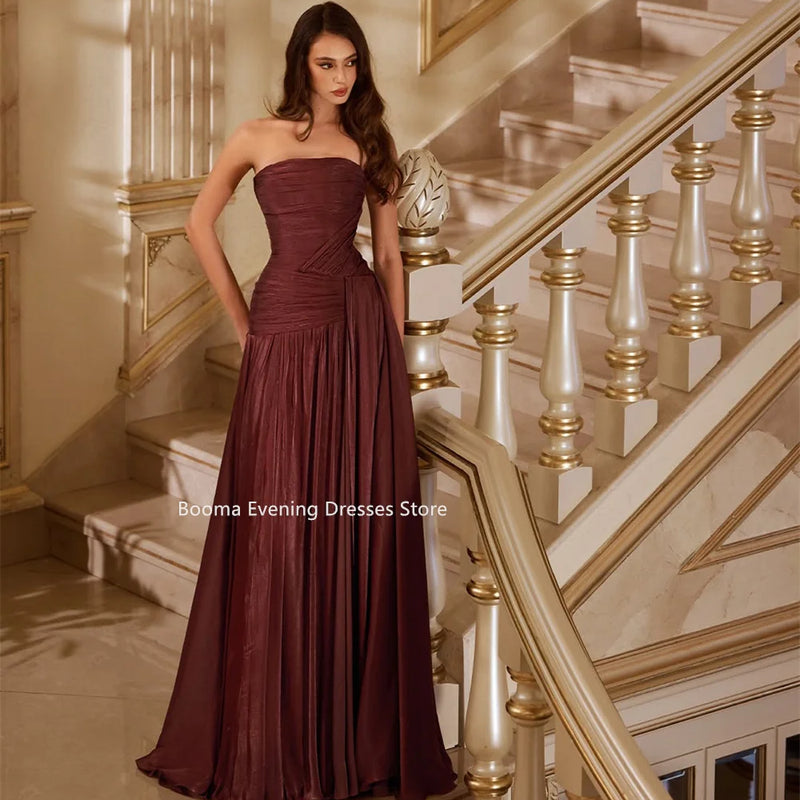 Booma Mermaid Strapless Pleat Shiny Brown Evening Dresses | SAMAG