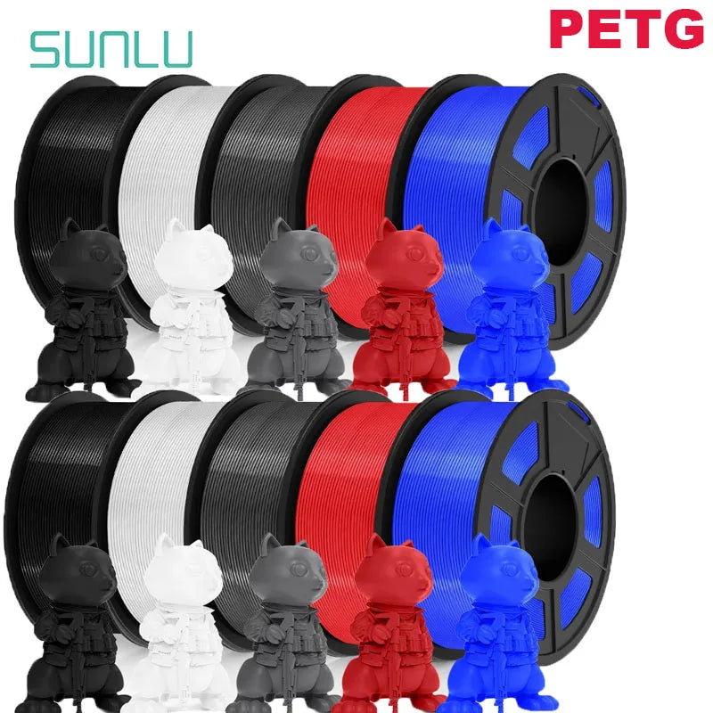SUNLU PETG 3D Filament 1KG Biodegradable 1.75MM 10Rolls Bright Color Good Toughness Excellent Acid Alkali Weather Resistance