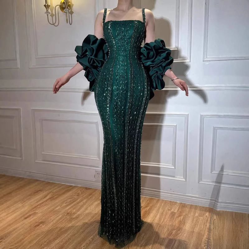 Serene Hill Evening Dress Luxury Kosovo Green Square | SAMAG